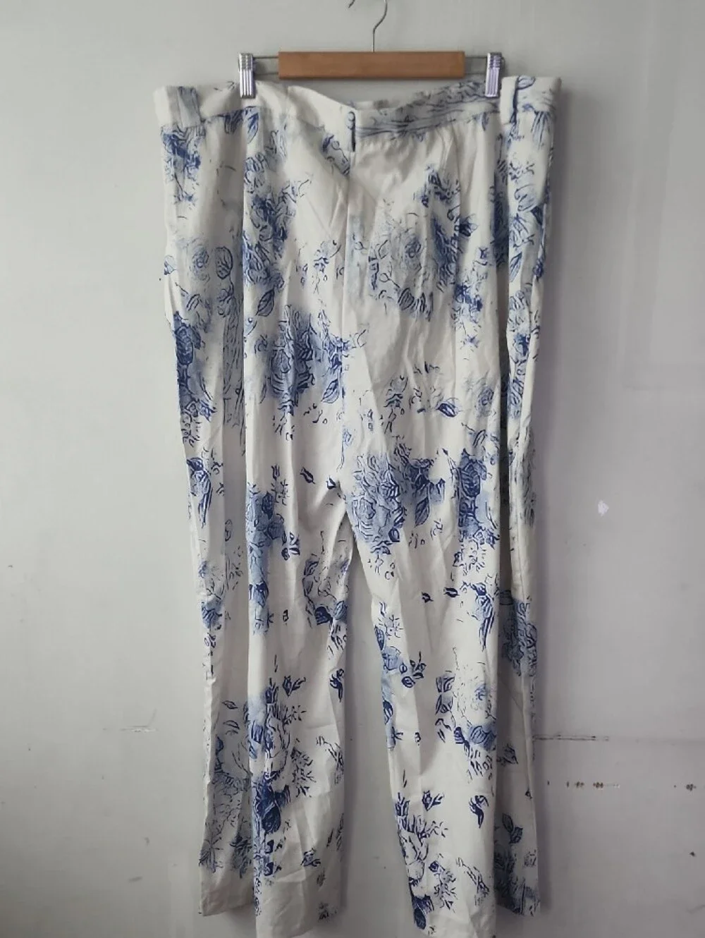 Men's White Floral Dress Pants with Blue Print